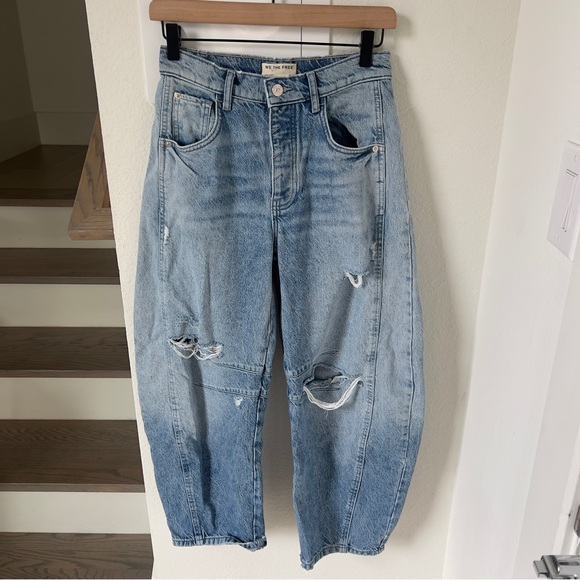 NWOT Free People We The Free Good Luck Mid-Rise Barrel Jeans in Barnyard Blue - Picture 3 of 7